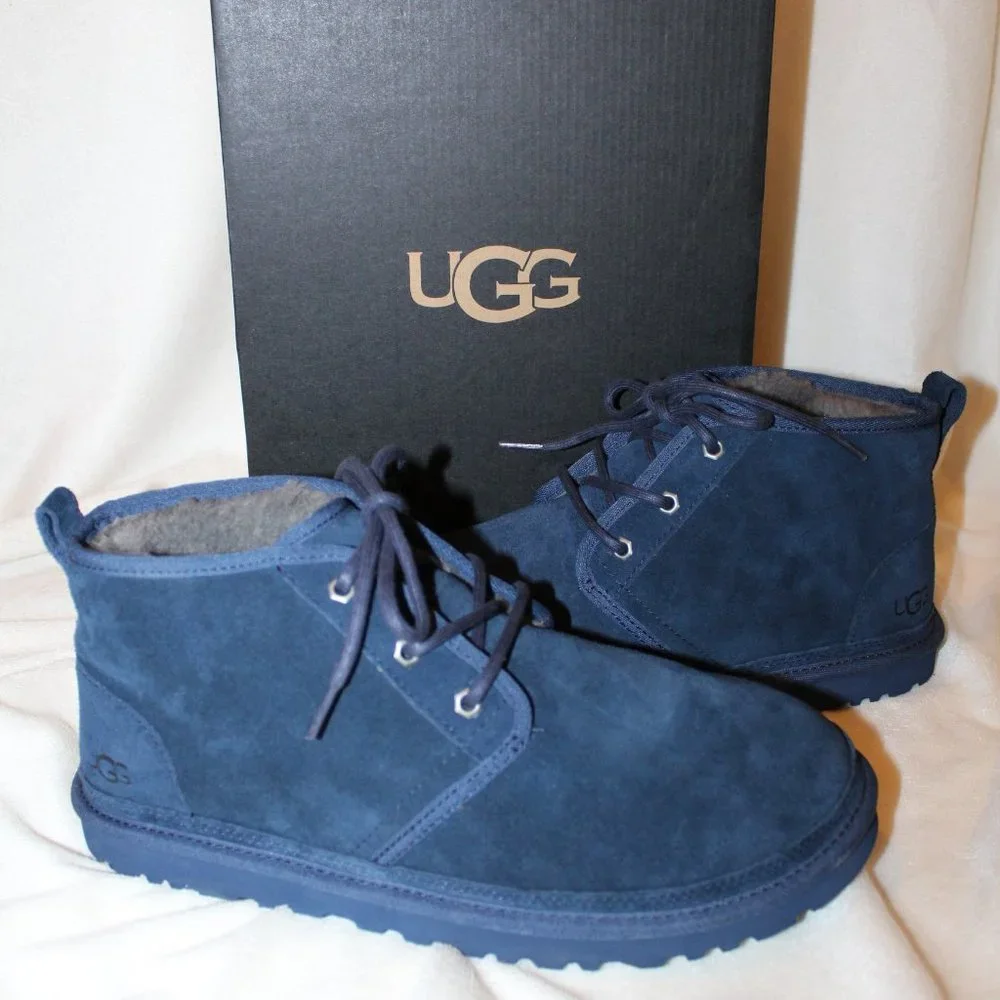 NIB UGG MEN'S NEUMEL SUEDE SHEARLING LINED CHUKKA‎ WINTER BOOTS NAVY BLUE